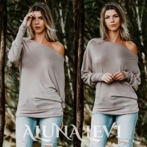 BellanBlue Off-Shoulder Taupe Top
